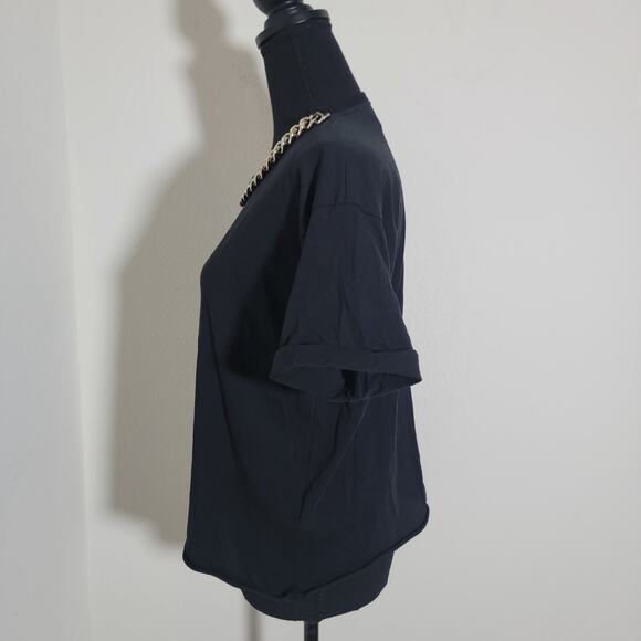 Sandro Black T-shirt Chain Detail Short Sleeve Capsule Wardrobe 100% Cotton Sz 1 - Picture 4 of 11